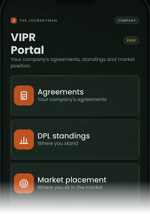 The VIPR Portal on a phone: agreements, DPL standings and market placement